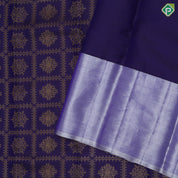 Berry blue gold zari rangoli checks blueish grey temple view border trendy designer silk saree