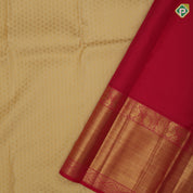 Sandal color gold zari thousand butta design contrast red gold zari diamond design peacock border traditional silk saree