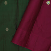 Emarald green gold zari leaf butta motif purple gold zari peacock banaras style design border gift silk saree