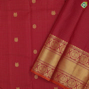 Maroon red gold zari vairaoosi kattam butta motifs design self gold zari peacock round butta lines retta pett border koorai silk saree