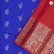 Navy blue gold zari fancy butta design orange with silver gold zari high border traditional silk saree