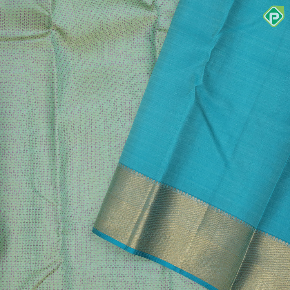 Pista green pink silk thread work embroidered design rexona green gold zari bavanji border traditional silk saree