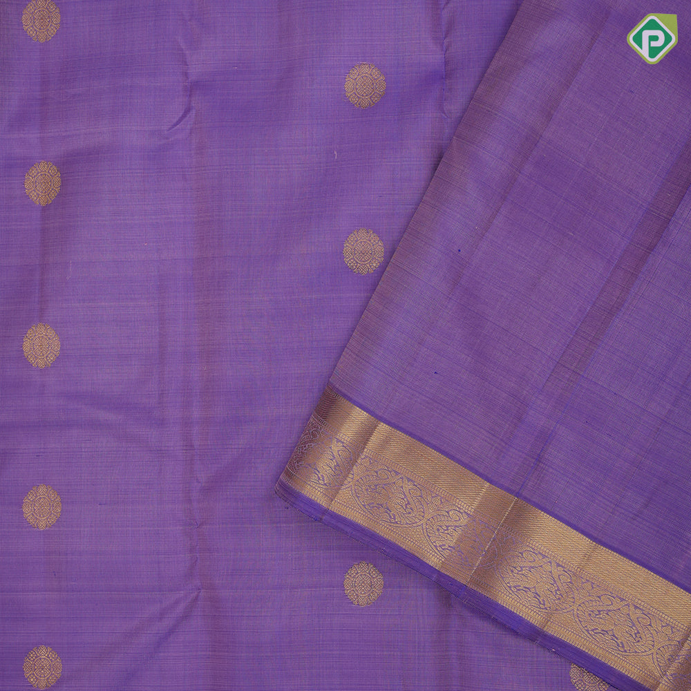 Dark lavender gold zari chakkaram butta motifs self gold zari double peacock butta design border traditional silk saree