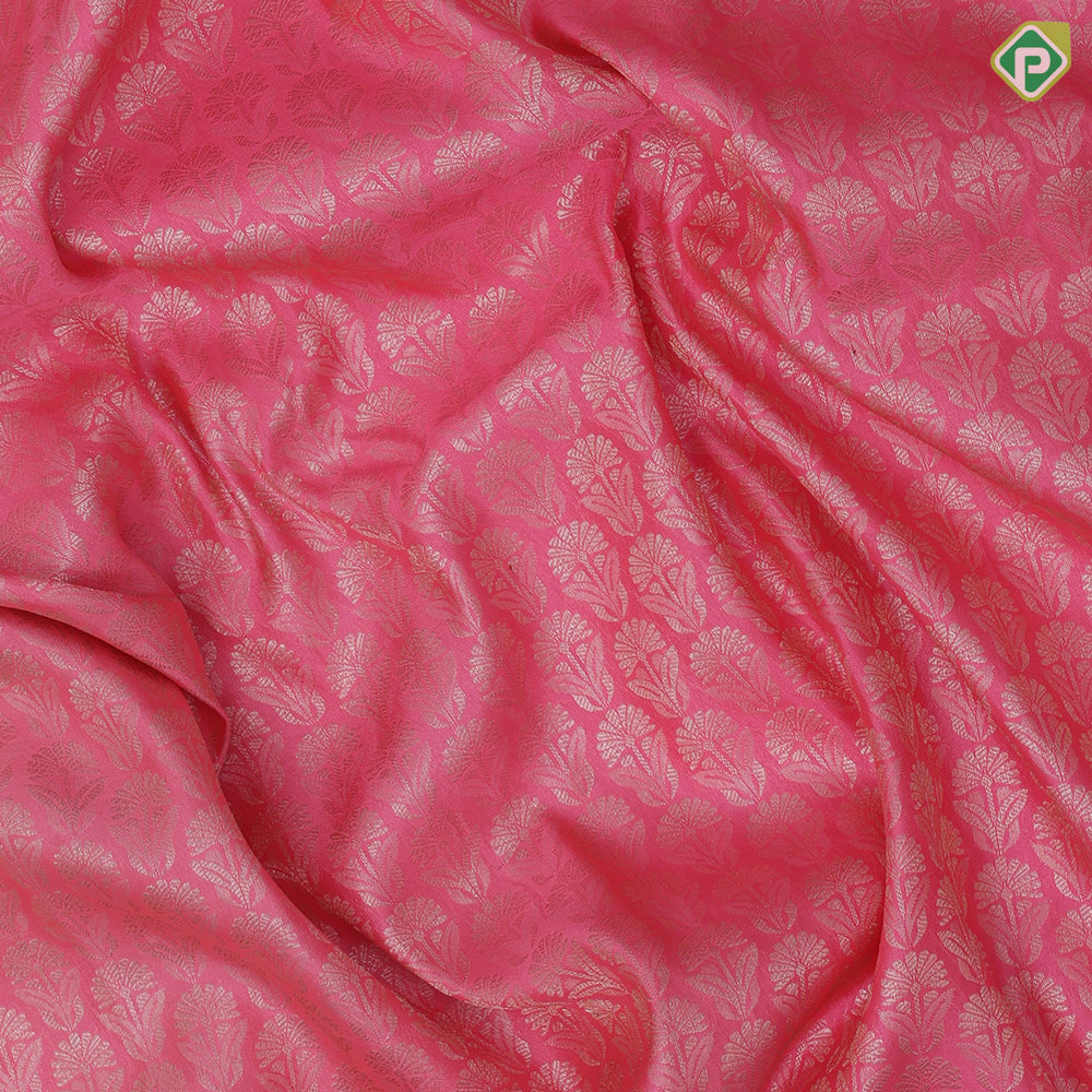Bubblegum Pink Gold Zari Flower Design Purple Colour Bride Flower Ruthracham Border Design Wedding Silk Saree