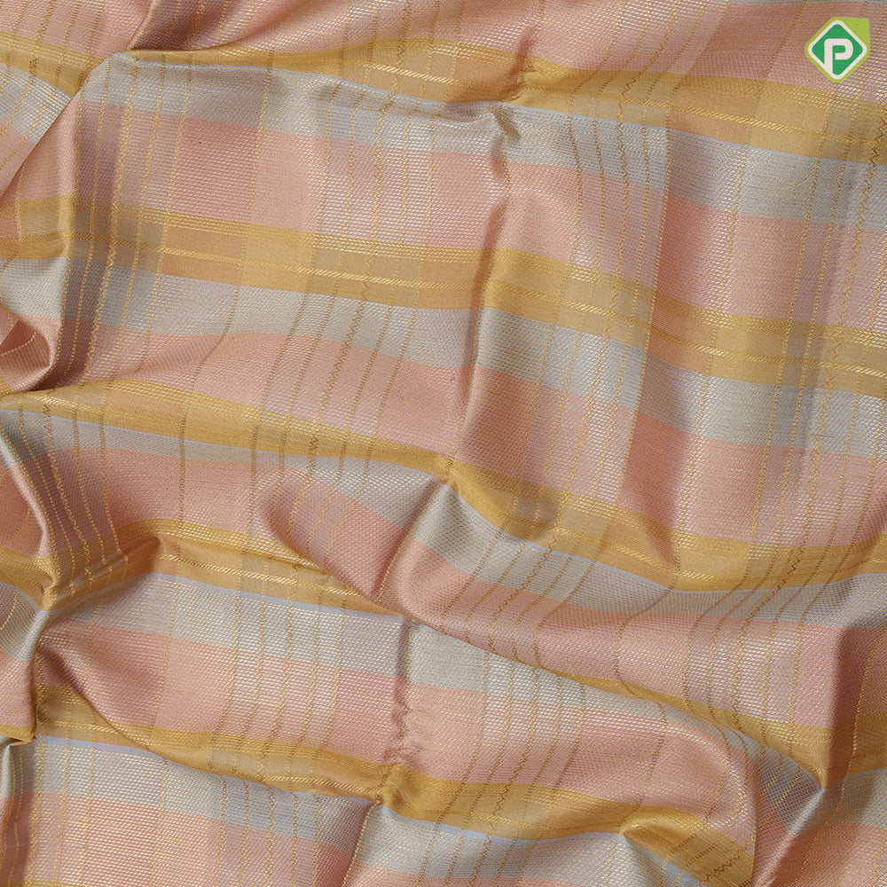 Pink yellow grey tricolor gold zari checks design grey with gold zari rettapet border trendy designer silk saree