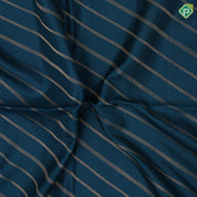 Peacock Blue Gold Zari Gross Lines Design Self Colour Gold Zari Border Soft Silk Saree