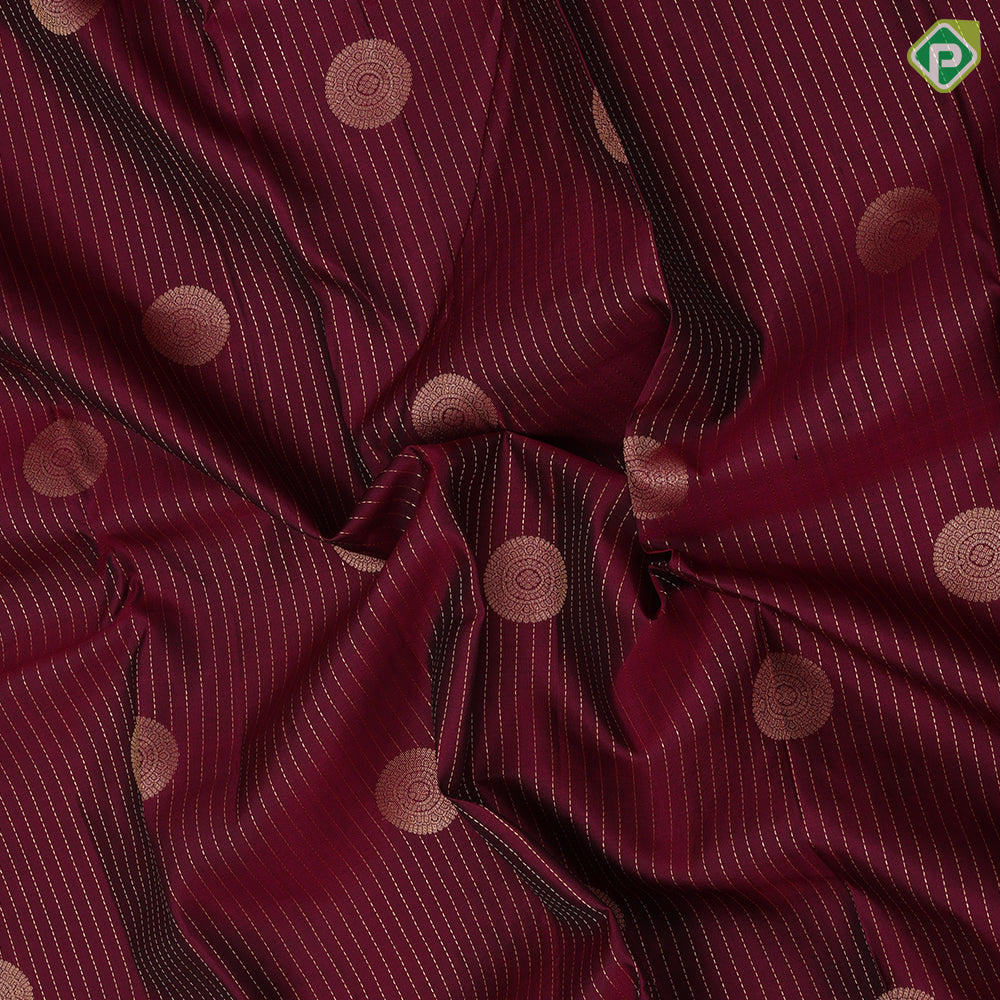 Magenta Gold Zari Vairaoosi Lines Chagara Design Self Colour Ruthracham Mayilkan Border Design Traditional Silk Saree