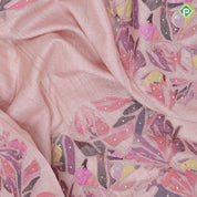 Tusser pink multi color embroidered design purple gold zari banaras style border pallu tusser silk saree