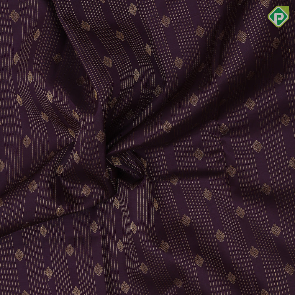 Grape brown gold zari stripes and flower butta purple gold zari retta pattai border pure mix silk saree