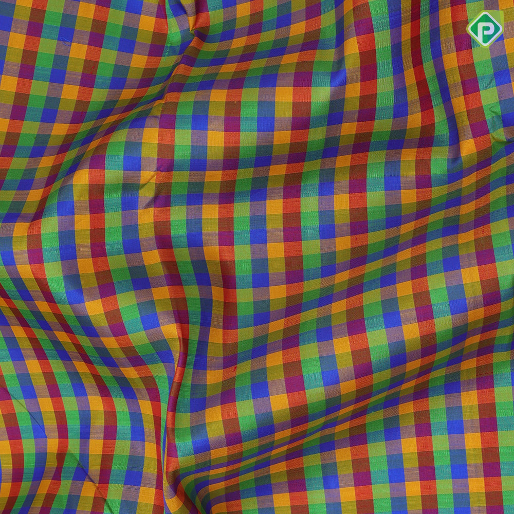 Micro multi color checks red gold zari temple rack border paalum pazhamum kattam traditional silk saree