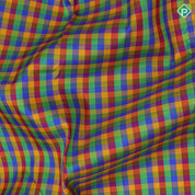 Micro multi color checks red gold zari temple rack border paalum pazhamum kattam traditional silk saree