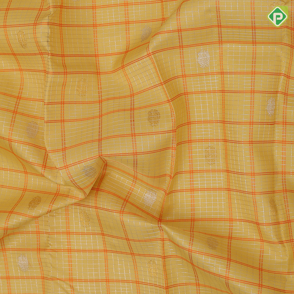 Lemon yellow silver zari checks gold zari butta self silver gold zari meena work border Navratri special silk saree
