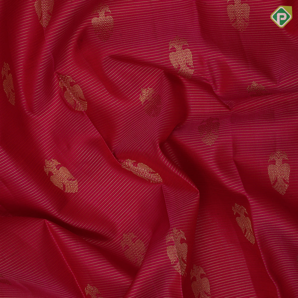 Rani Pink Gold Zari Vairaoosi Lines Gandaberunda Butta Design Self Colour Ruthracham Mayilkan Border Design Traditional Silk Saree
