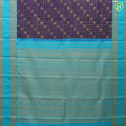 Dark blue gold zari peacock chakram butta checks design peacock green gold zari retta pattai border bridal silk saree