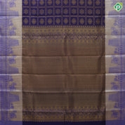 Berry blue gold zari rangoli checks blueish grey temple view border trendy designer silk saree