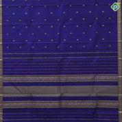 Indigo blue gold zari mayil chakkaram butta design self gold zari flower motif edge border traditional silk saree