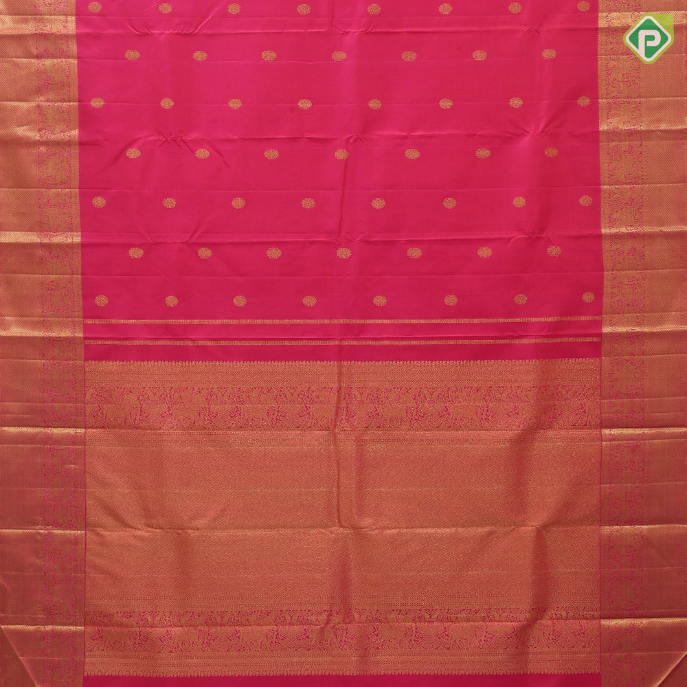 Dark Pink Gold Zari Chagaram Flower Motif Design Self Colour Vanasingaram Bavanji Border Design Traditional Silk Saree