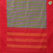 Micro multi color checks red gold zari temple rack border paalum pazhamum kattam traditional silk saree