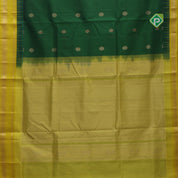 bottle green with zari butta meena work lemon yellow gold zari border kuppadam silk cotton saree