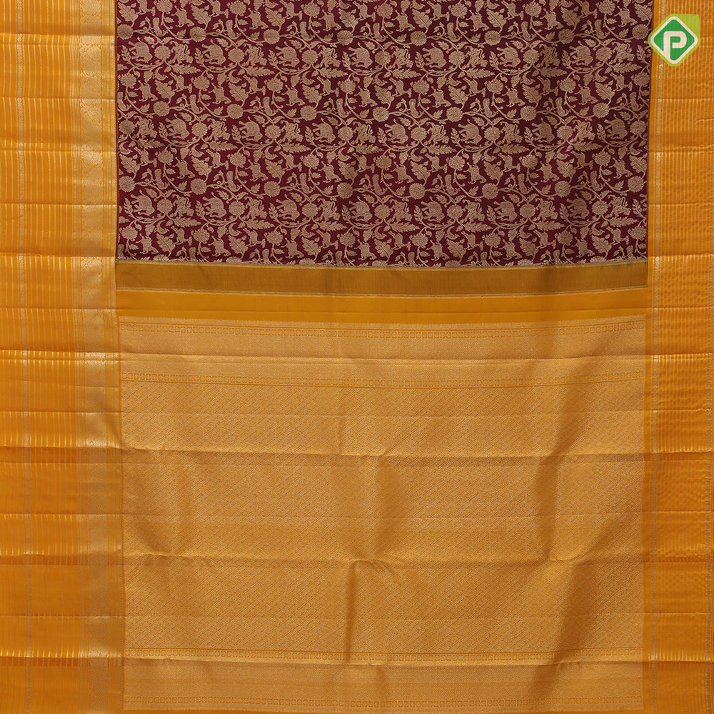 Magenta gold zari vanasingaaram design Mango yellow silver gold zari self designed lines border grand bridal silk saree
