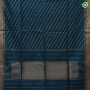 Peacock Blue Gold Zari Gross Lines Design Self Colour Gold Zari Border Soft Silk Saree