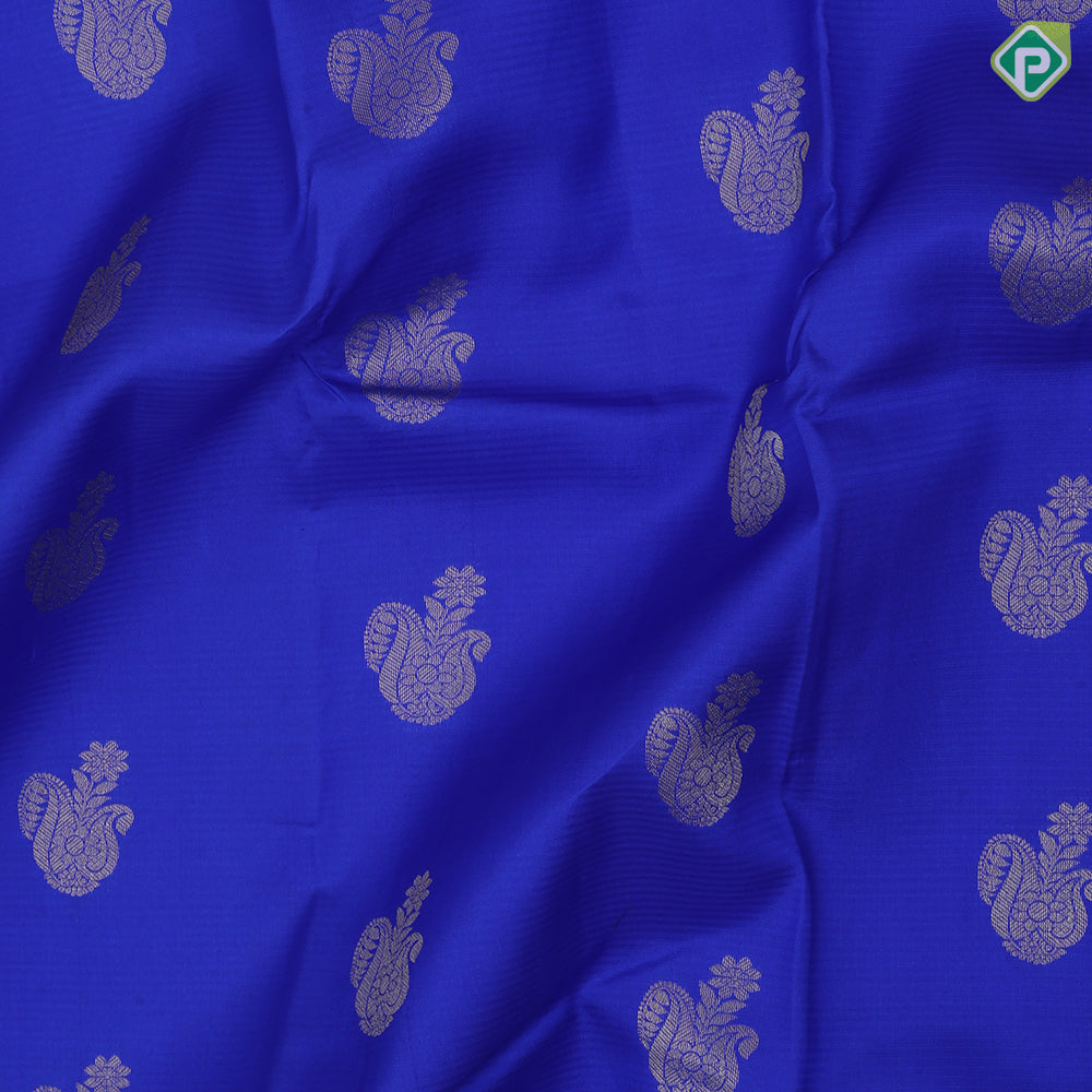 Navy blue gold zari fancy butta design orange with silver gold zari high border traditional silk saree