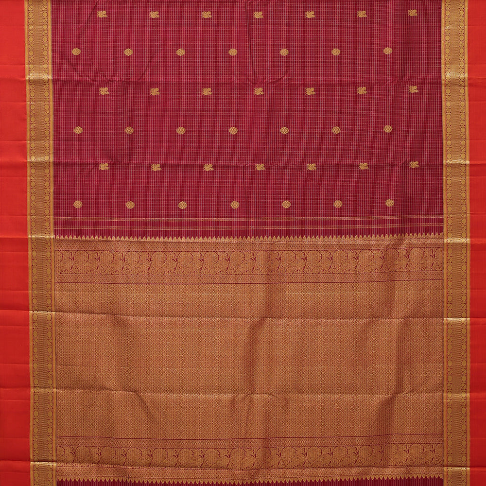 maroon gold zari vairaoosi kattam butta motifs orange and maroon gold zari retta pett border gift silk saree