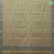 peach with parrot green sustainable mose design self with gold zari turning green edge border trendy designer silk saree