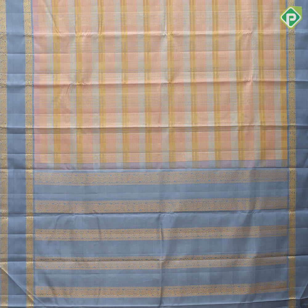 Pink yellow grey tricolor gold zari checks design grey with gold zari rettapet border trendy designer silk saree