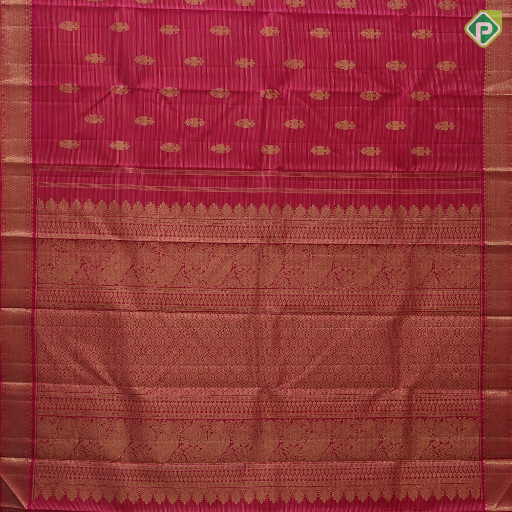 Rani Pink Gold Zari Vairaoosi Lines Gandaberunda Butta Design Self Colour Ruthracham Mayilkan Border Design Traditional Silk Saree