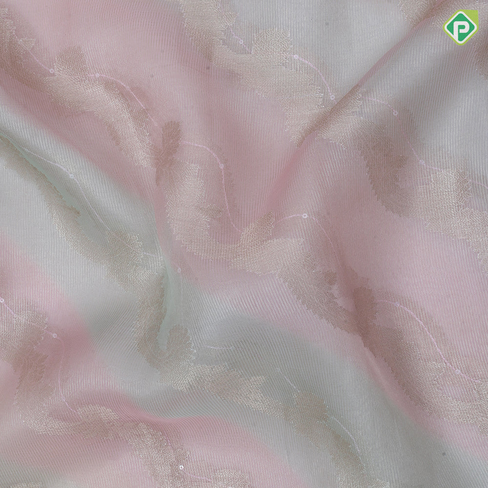 Pink with silver zari floral tissue design self zari floral pattern border fancy tissue saree