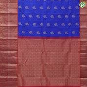 Navy blue gold zari fancy butta design orange with silver gold zari high border traditional silk saree