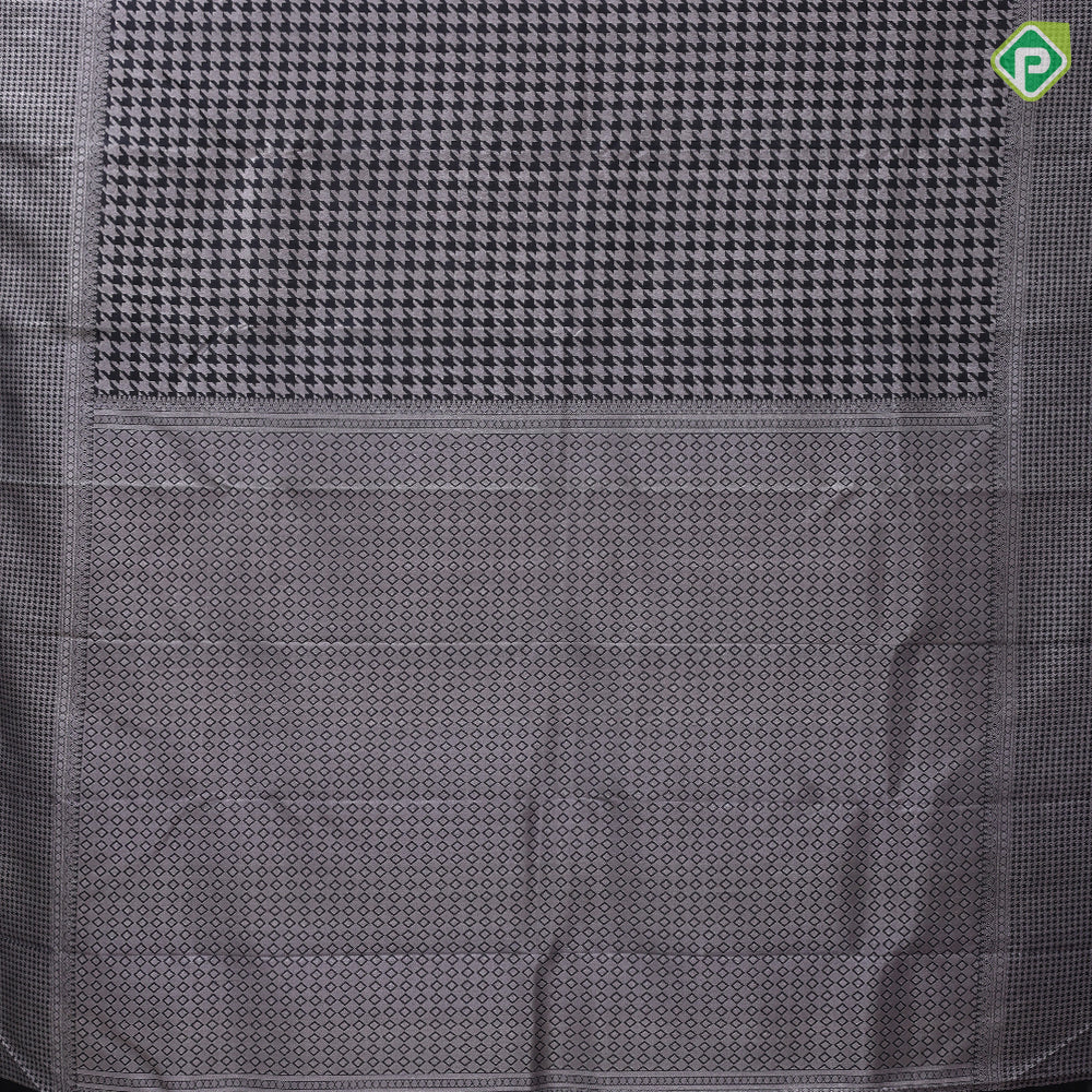 Black Colour Silver Zari Zig Zag Design Self Colour Ruthracham Small Zig Zag Border Design Luxury Black  Silk Saree