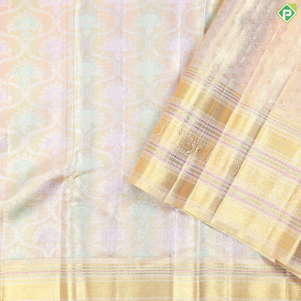 Golden Yellow Self Border  Bridal Tissue Silk Saree