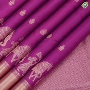 Teal blue copper zari small fancy butta design self copper zari cross lines yaanai ambari border silk saree