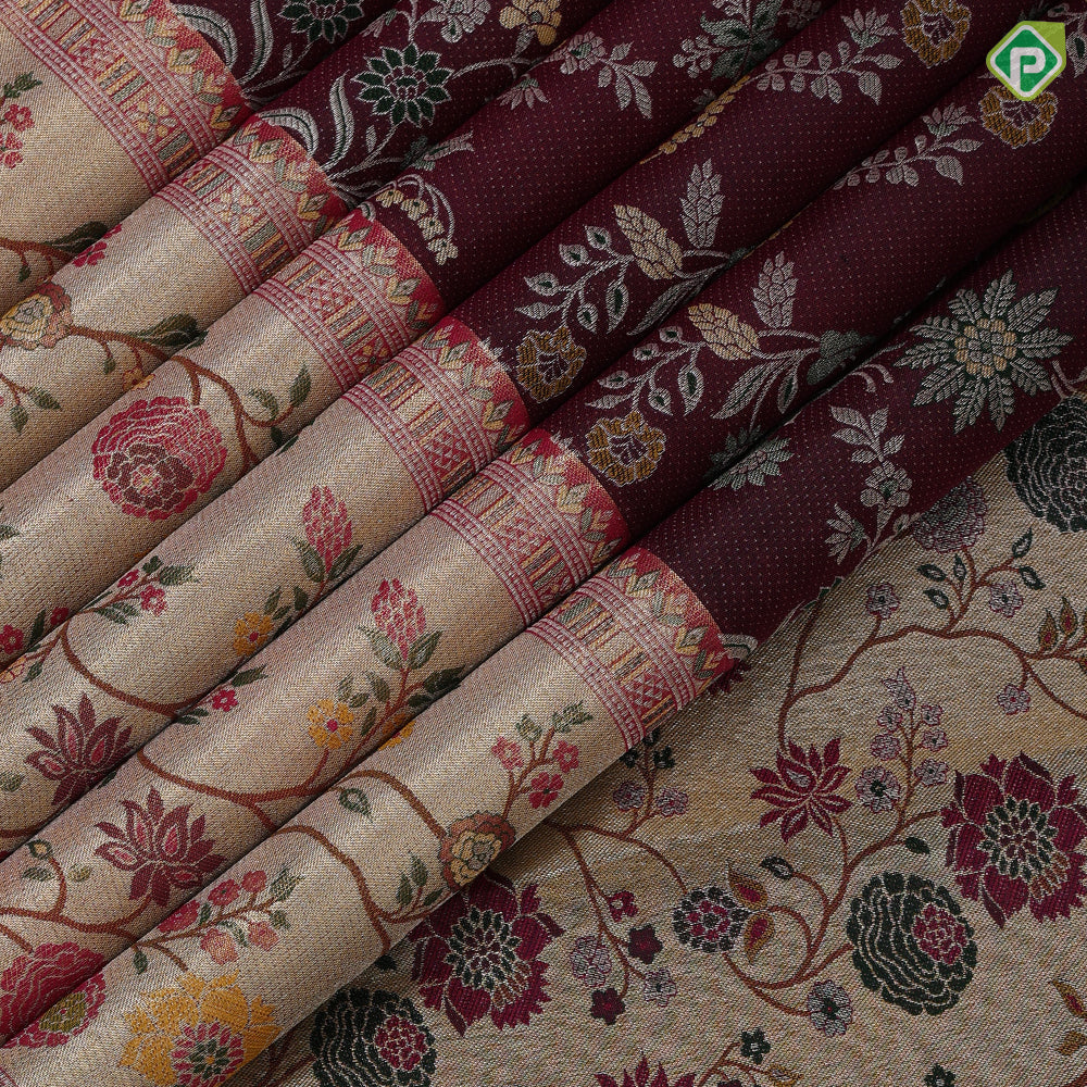 Maroon brown silver gold zari meena work self goldish paithani border artistic grand avatar effect exclusive bridal silk saree