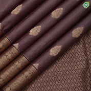 Taupe Gold Zari Thilagam Butta Design Coffee Brown Peacock Chagara Border Design Traditional Silk Saree