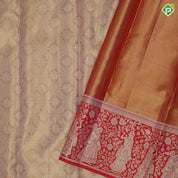 Peach Gold Zari Peacock Chagaram Brocade Design Chilly Red Floral Nayaki  Border Design Tissue Silk saree