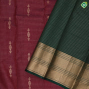 Marron Gold Zari Vairaoosi Checks Jumki Design Self Colour Mayilkan Ruthracham Border Design Traditional Silk Saree
