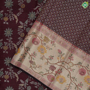 Maroon brown silver gold zari meena work self goldish paithani border artistic grand avatar effect exclusive bridal silk saree
