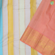 Multi color gold zari self designed stripes baby pink gold zari elephant butta design border Kora silk saree