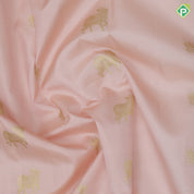 Peach gold zari cow and flower butta design purple gold zari cow flower zig zag design border pure silk saree