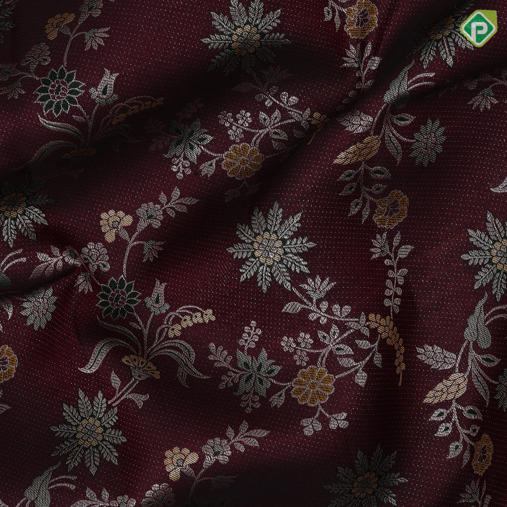 Maroon brown silver gold zari meena work self goldish paithani border artistic grand avatar effect exclusive bridal silk saree