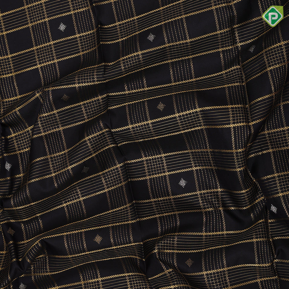 Mid night blue gold zari velthari checks diamond butta lavender gold zari floral retta pett border vintage silk saree