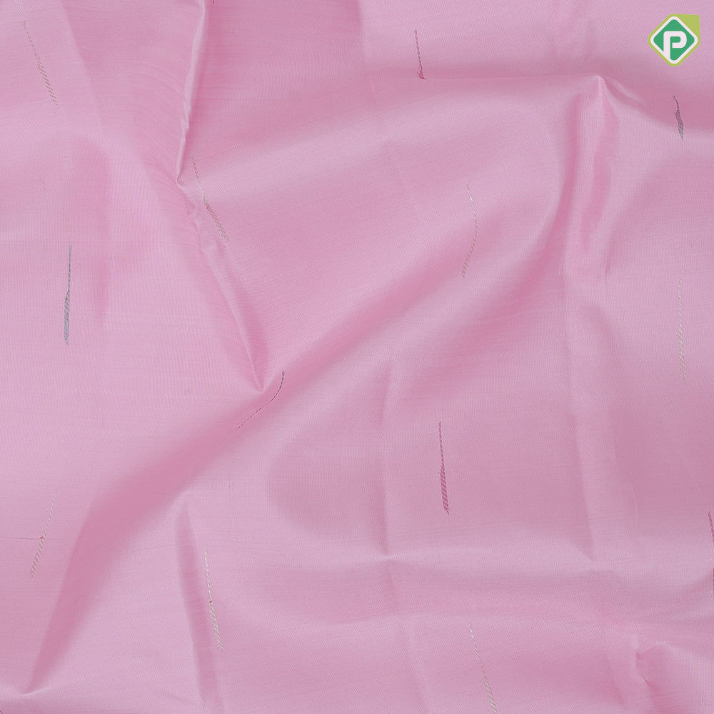 Pale pink and multi color zari rain drop design self silver zari mid meena work geomatical design border trendy designer silk saree