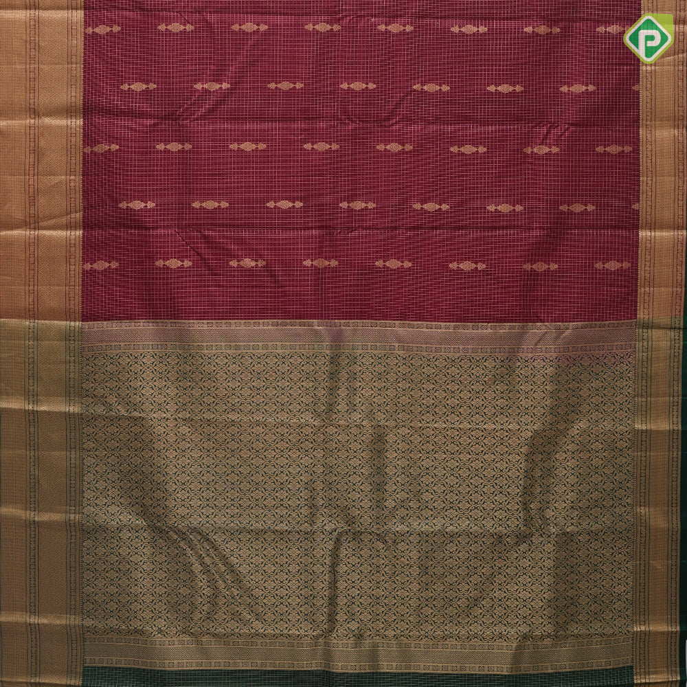 Marron Gold Zari Vairaoosi Checks Jumki Design Self Colour Mayilkan Ruthracham Border Design Traditional Silk Saree