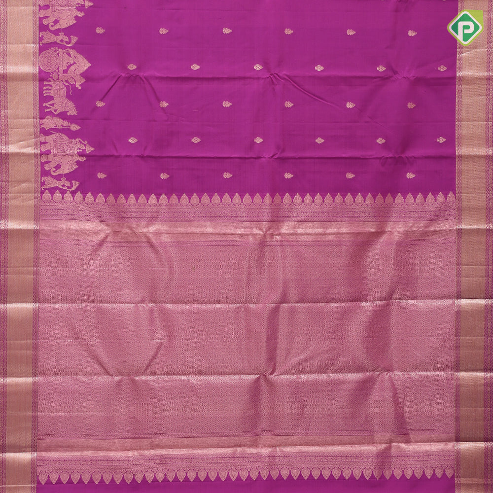 Teal blue copper zari small fancy butta design self copper zari cross lines yaanai ambari border silk saree