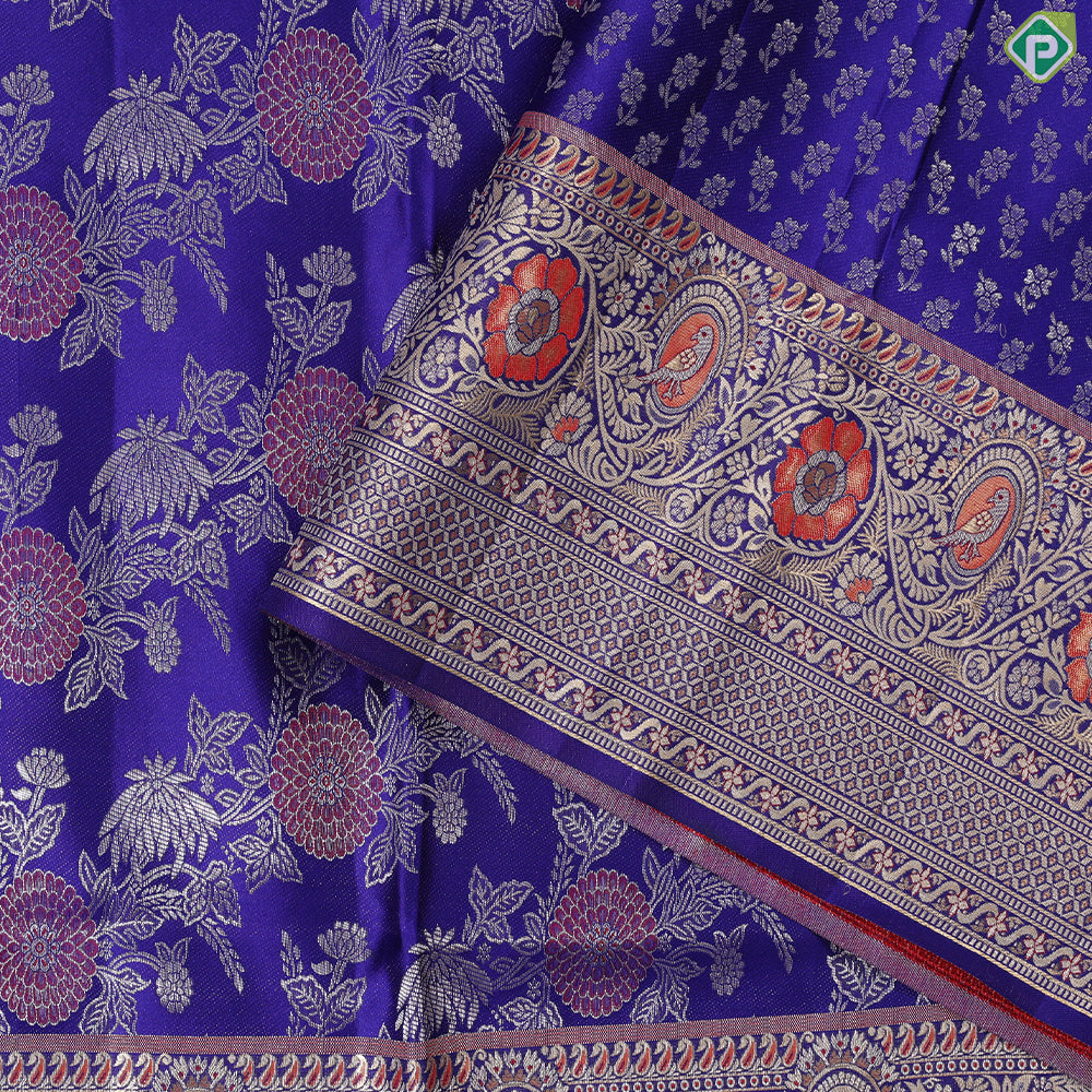 Royal violet blooming flower meena work design self border exclusive bridal silk saree
