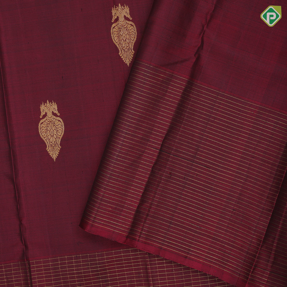 Maroon gold zari Kandapiranda butta design self vairaoosi checks border traditional silk saree