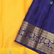 Mango yellow honey orange gold zari micro checks design Contrast Blue gold zari meena work border Traditional silk saree